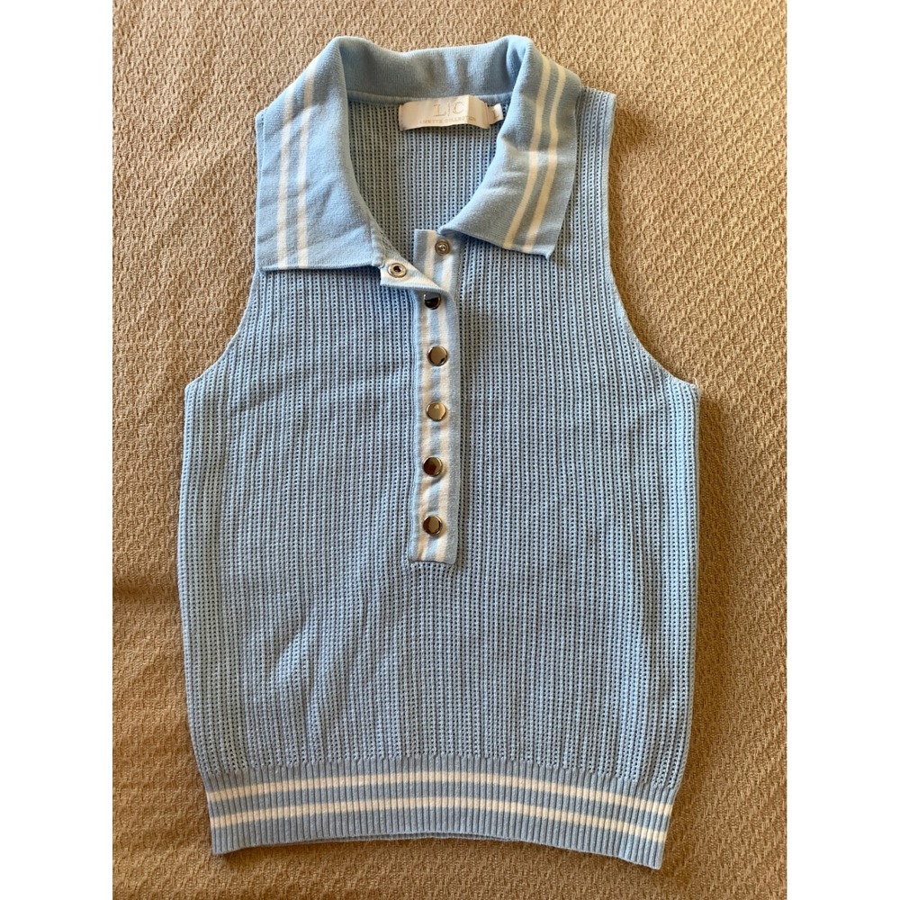 Lizette Collection Blue Sleeveless Knit Polo Top Striped Preppy LC8968 Size‎ L